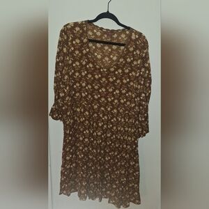 April Cornell Chocolate Brown And Floral Prairy Dress- XL